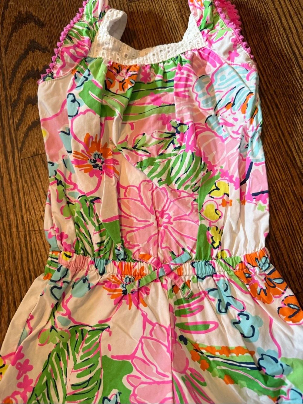 Lilly Pulitzer White Floral Romper with Pink, Green & Orange Print